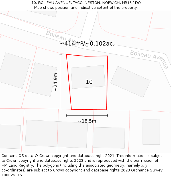 10, BOILEAU AVENUE, TACOLNESTON, NORWICH, NR16 1DQ: Plot and title map