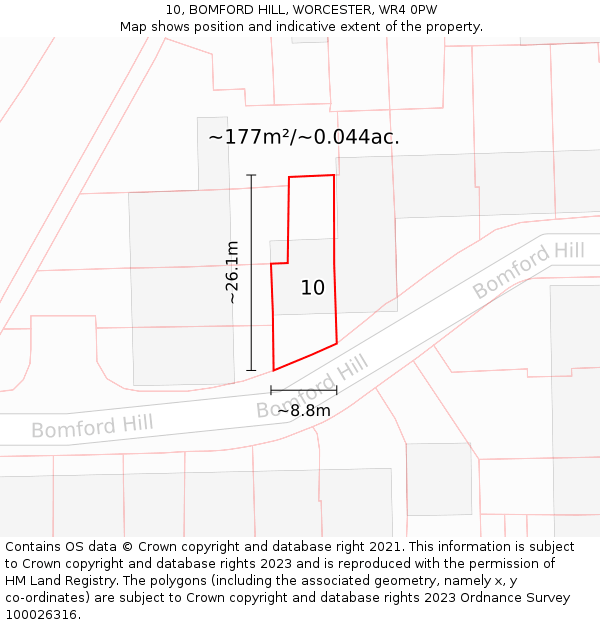 10, BOMFORD HILL, WORCESTER, WR4 0PW: Plot and title map