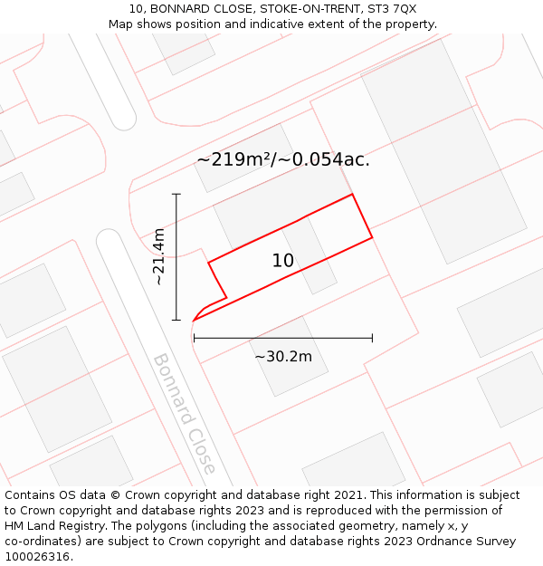 10, BONNARD CLOSE, STOKE-ON-TRENT, ST3 7QX: Plot and title map