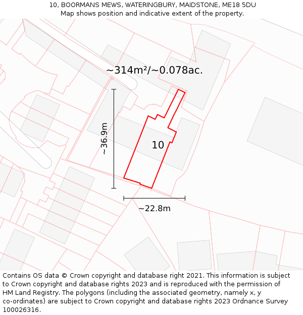 10, BOORMANS MEWS, WATERINGBURY, MAIDSTONE, ME18 5DU: Plot and title map