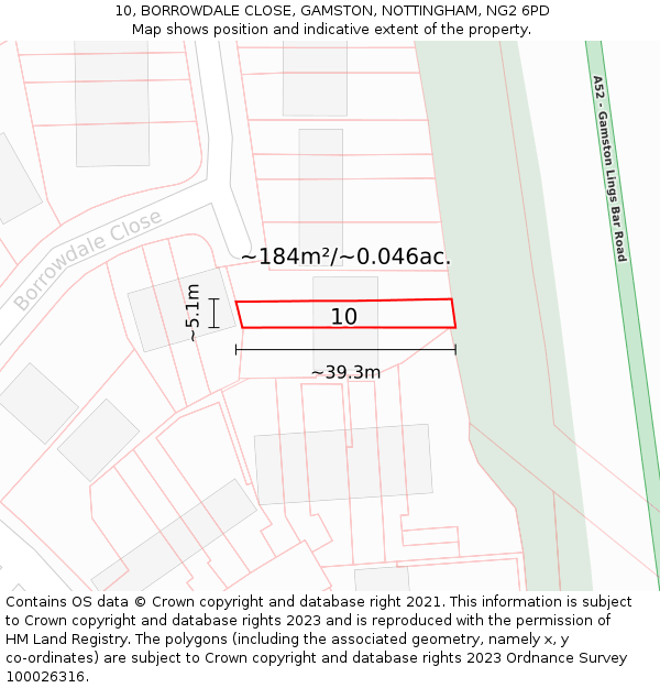 10, BORROWDALE CLOSE, GAMSTON, NOTTINGHAM, NG2 6PD: Plot and title map