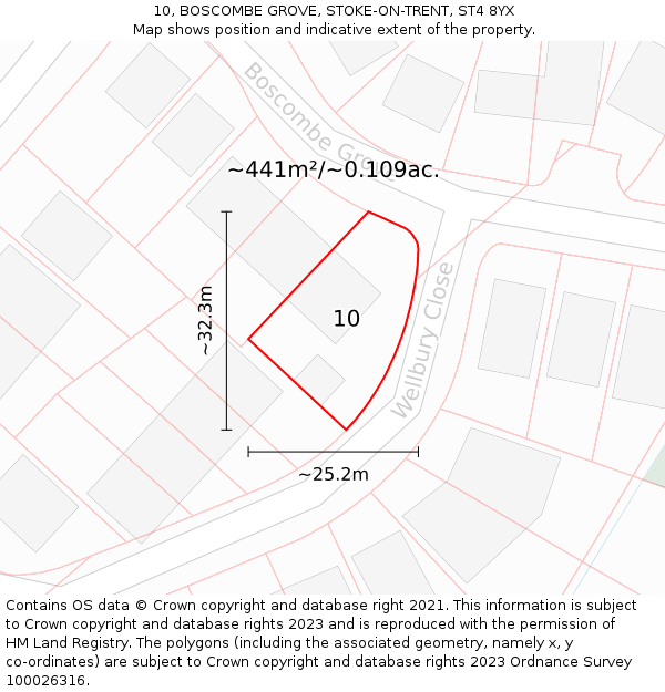 10, BOSCOMBE GROVE, STOKE-ON-TRENT, ST4 8YX: Plot and title map