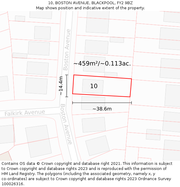 10, BOSTON AVENUE, BLACKPOOL, FY2 9BZ: Plot and title map