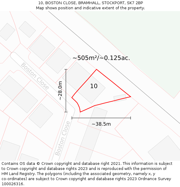 10, BOSTON CLOSE, BRAMHALL, STOCKPORT, SK7 2BP: Plot and title map