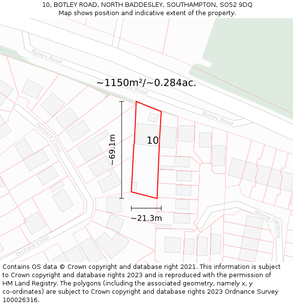 10, BOTLEY ROAD, NORTH BADDESLEY, SOUTHAMPTON, SO52 9DQ: Plot and title map