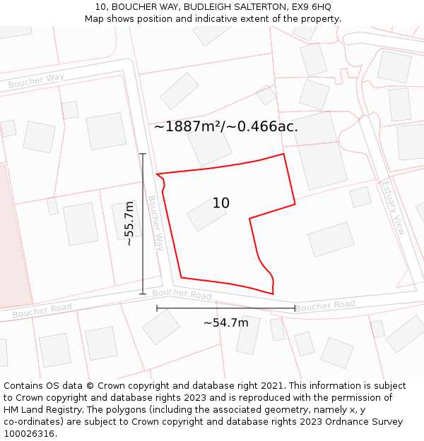 10, BOUCHER WAY, BUDLEIGH SALTERTON, EX9 6HQ: Plot and title map