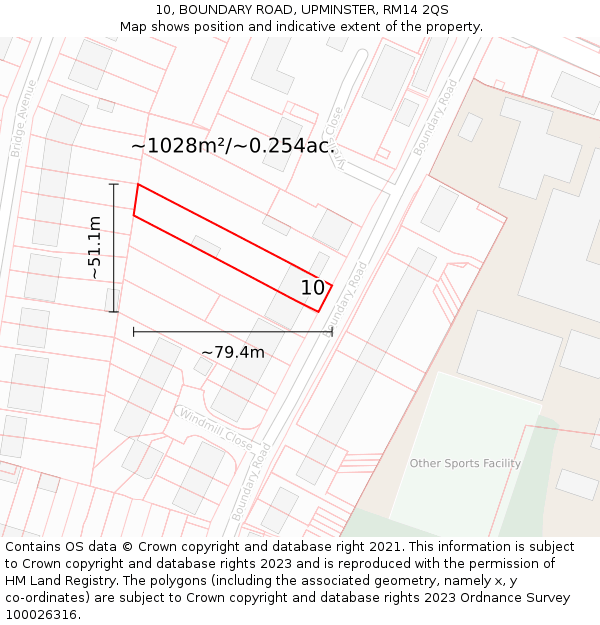 10, BOUNDARY ROAD, UPMINSTER, RM14 2QS: Plot and title map