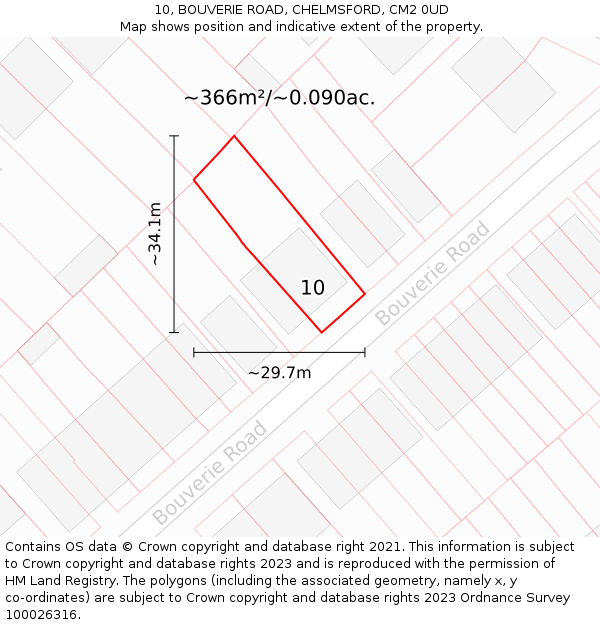 10, BOUVERIE ROAD, CHELMSFORD, CM2 0UD: Plot and title map