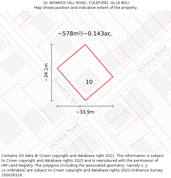 10, BOWENS HILL ROAD, COLEFORD, GL16 8DU: Plot and title map