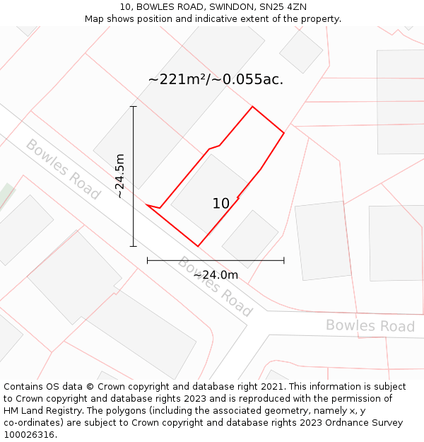 10, BOWLES ROAD, SWINDON, SN25 4ZN: Plot and title map