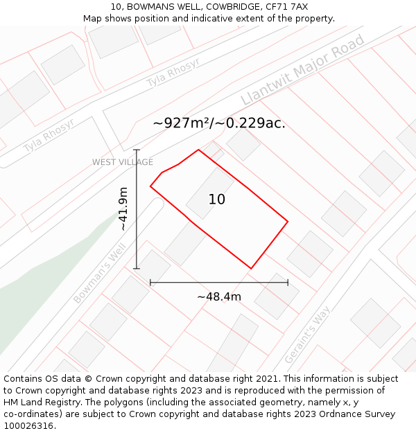 10, BOWMANS WELL, COWBRIDGE, CF71 7AX: Plot and title map