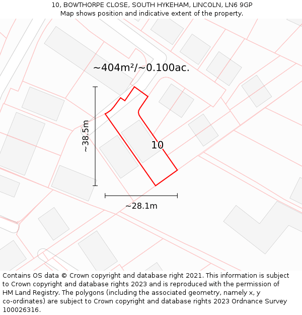 10, BOWTHORPE CLOSE, SOUTH HYKEHAM, LINCOLN, LN6 9GP: Plot and title map