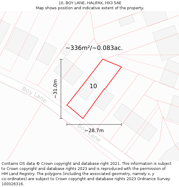 10, BOY LANE, HALIFAX, HX3 5AE: Plot and title map