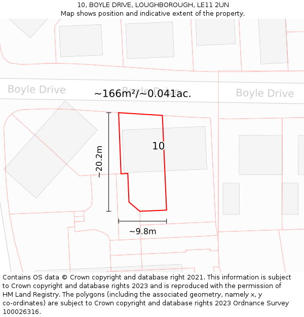 10, BOYLE DRIVE, LOUGHBOROUGH, LE11 2UN: Plot and title map