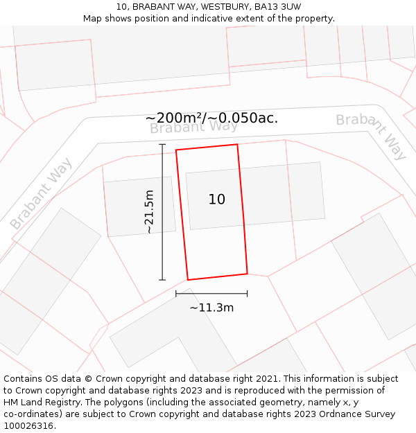 10, BRABANT WAY, WESTBURY, BA13 3UW: Plot and title map