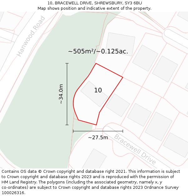 10, BRACEWELL DRIVE, SHREWSBURY, SY3 6BU: Plot and title map