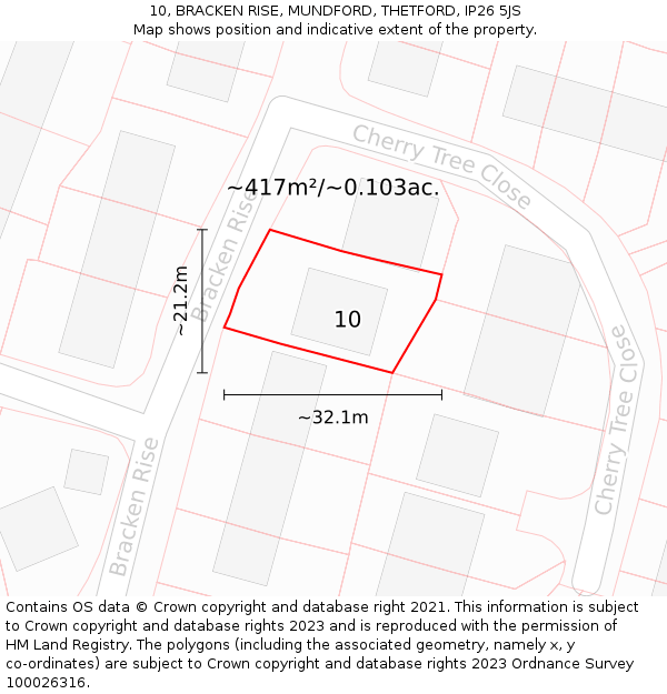 10, BRACKEN RISE, MUNDFORD, THETFORD, IP26 5JS: Plot and title map