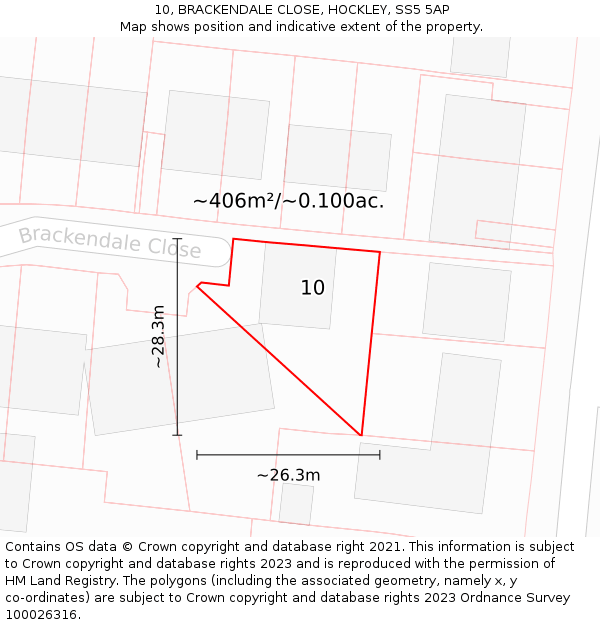 10, BRACKENDALE CLOSE, HOCKLEY, SS5 5AP: Plot and title map