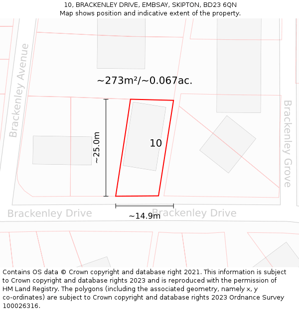 10, BRACKENLEY DRIVE, EMBSAY, SKIPTON, BD23 6QN: Plot and title map