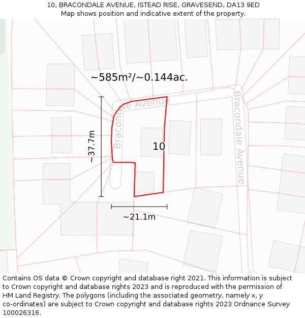 10, BRACONDALE AVENUE, ISTEAD RISE, GRAVESEND, DA13 9ED: Plot and title map