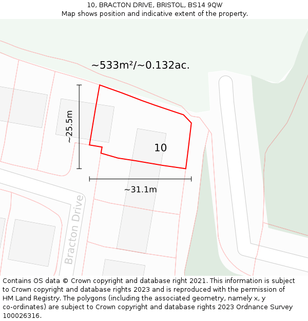 10, BRACTON DRIVE, BRISTOL, BS14 9QW: Plot and title map