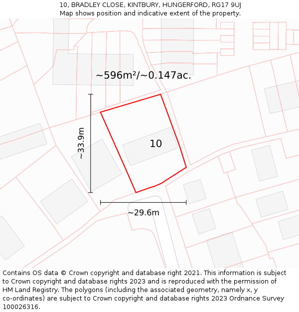 10, BRADLEY CLOSE, KINTBURY, HUNGERFORD, RG17 9UJ: Plot and title map