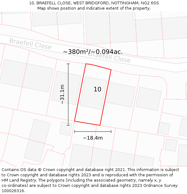 10, BRAEFELL CLOSE, WEST BRIDGFORD, NOTTINGHAM, NG2 6SS: Plot and title map