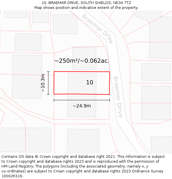 10, BRAEMAR DRIVE, SOUTH SHIELDS, NE34 7TZ: Plot and title map