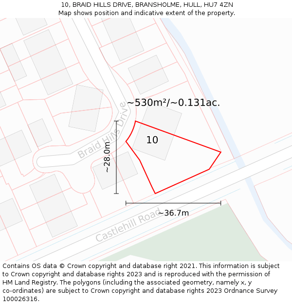 10, BRAID HILLS DRIVE, BRANSHOLME, HULL, HU7 4ZN: Plot and title map
