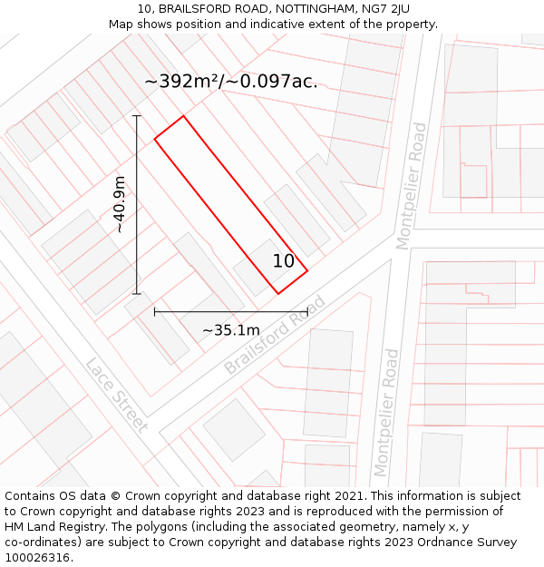 10, BRAILSFORD ROAD, NOTTINGHAM, NG7 2JU: Plot and title map