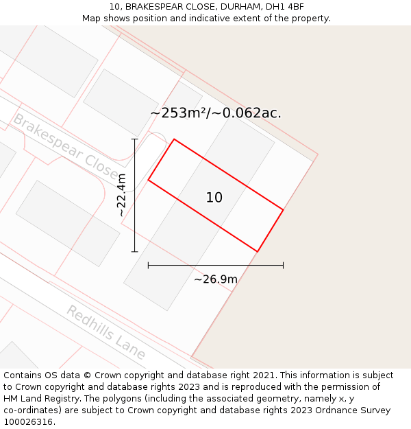 10, BRAKESPEAR CLOSE, DURHAM, DH1 4BF: Plot and title map