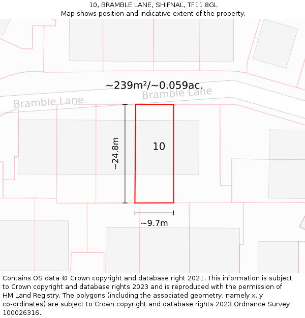 10, BRAMBLE LANE, SHIFNAL, TF11 8GL: Plot and title map