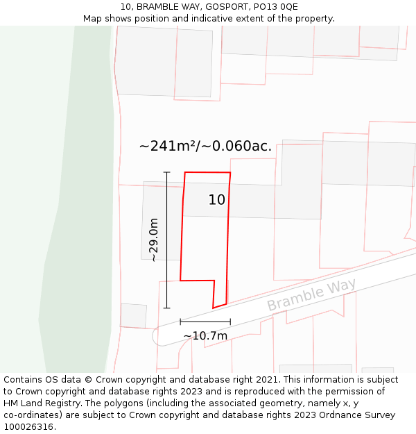 10, BRAMBLE WAY, GOSPORT, PO13 0QE: Plot and title map