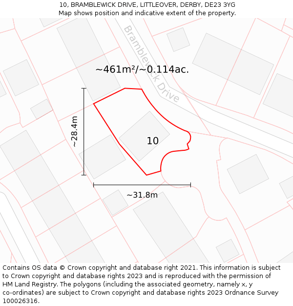 10, BRAMBLEWICK DRIVE, LITTLEOVER, DERBY, DE23 3YG: Plot and title map