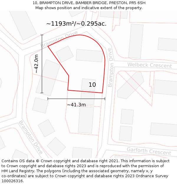 10, BRAMPTON DRIVE, BAMBER BRIDGE, PRESTON, PR5 6SH: Plot and title map