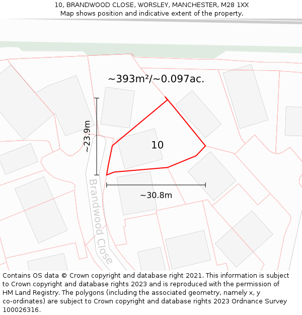 10, BRANDWOOD CLOSE, WORSLEY, MANCHESTER, M28 1XX: Plot and title map