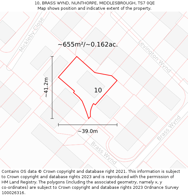 10, BRASS WYND, NUNTHORPE, MIDDLESBROUGH, TS7 0QE: Plot and title map