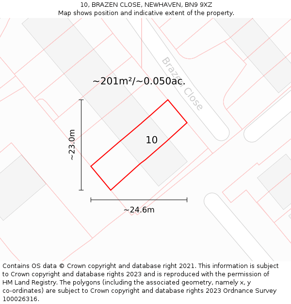 10, BRAZEN CLOSE, NEWHAVEN, BN9 9XZ: Plot and title map