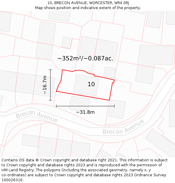 10, BRECON AVENUE, WORCESTER, WR4 0RJ: Plot and title map