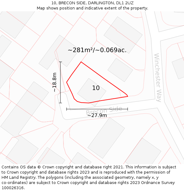 10, BRECON SIDE, DARLINGTON, DL1 2UZ: Plot and title map