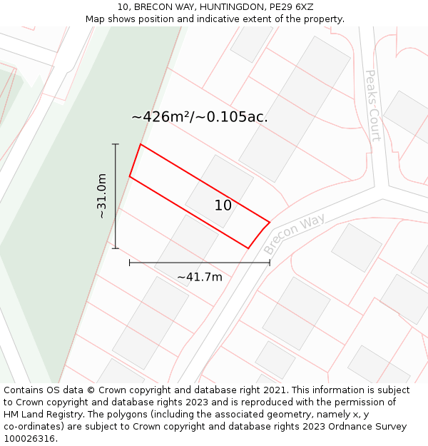 10, BRECON WAY, HUNTINGDON, PE29 6XZ: Plot and title map