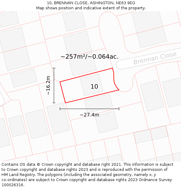 10, BRENNAN CLOSE, ASHINGTON, NE63 9EG: Plot and title map