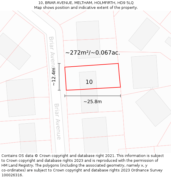 10, BRIAR AVENUE, MELTHAM, HOLMFIRTH, HD9 5LQ: Plot and title map