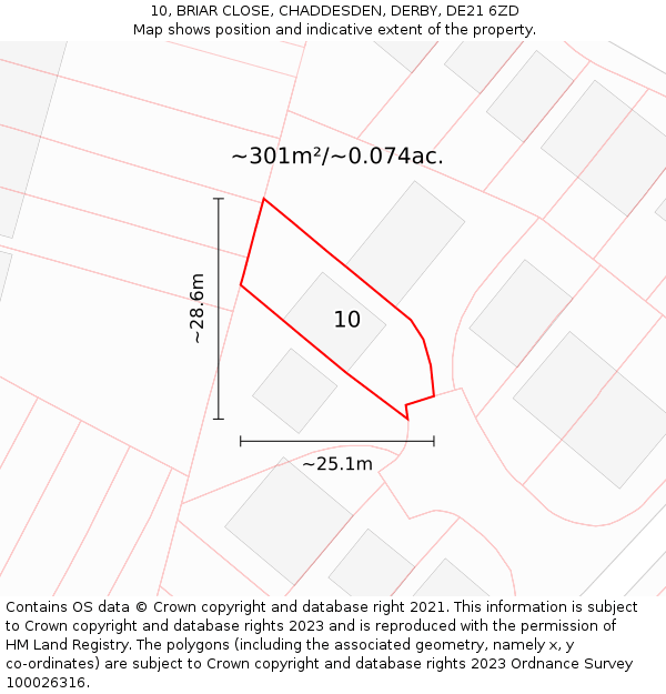 10, BRIAR CLOSE, CHADDESDEN, DERBY, DE21 6ZD: Plot and title map