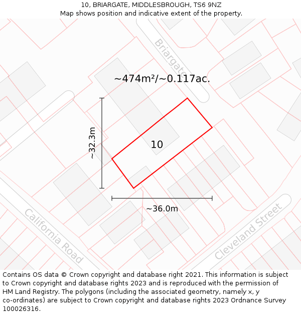 10, BRIARGATE, MIDDLESBROUGH, TS6 9NZ: Plot and title map