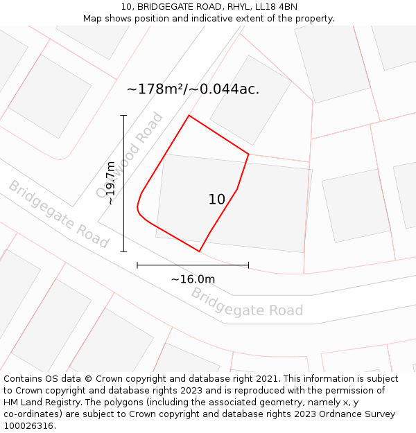 10, BRIDGEGATE ROAD, RHYL, LL18 4BN: Plot and title map