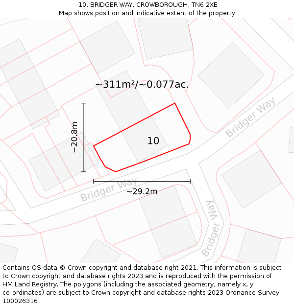 10, BRIDGER WAY, CROWBOROUGH, TN6 2XE: Plot and title map