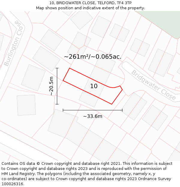 10, BRIDGWATER CLOSE, TELFORD, TF4 3TP: Plot and title map