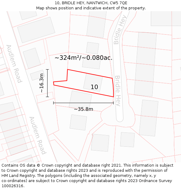 10, BRIDLE HEY, NANTWICH, CW5 7QE: Plot and title map