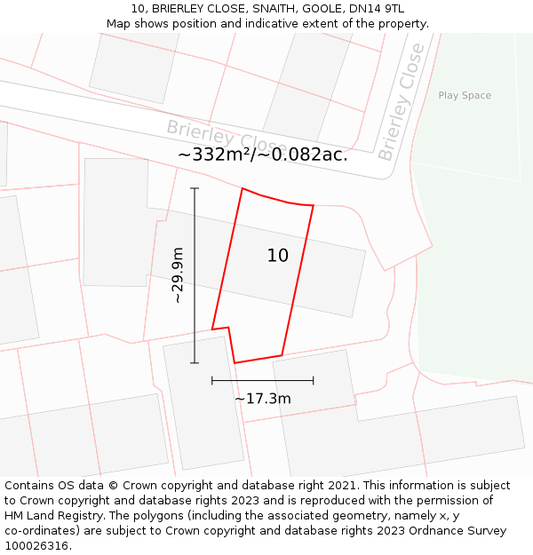 10, BRIERLEY CLOSE, SNAITH, GOOLE, DN14 9TL: Plot and title map